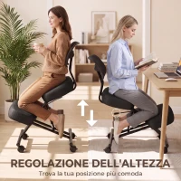 HOMCOM Sedia Ergonomica Posturale Regolabile con Schienale E Ruote Nero(m-6)