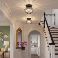 HOMCOM Crystal Ceiling Light Fixtures, Modern Semi-Flush Ceiling Lighting with Crystal Strips, 2 Pack, Black(m-9)