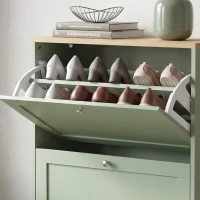 HOMCOM Mueble Zapatero 12 Pares, Armario Zapatero Estrecho con 2 Cajones, Baldas Ajustables, 60 x 23,5 x 80 cm, Vert(m-8)