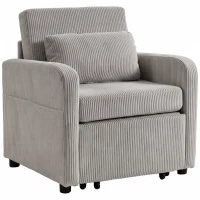 HOMCOM Sofá Cama 1 Plaza Convertible 3 en 1 de Pana con Respaldo Ajustable Almohada Extraíble para Salón Dormitorio Gris(m-11)