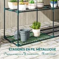 Outsunny Étagère à Fleurs 3 Niveaux en Acier, Support à Plantes Intérieur Extérieur, Charge 20 kg, 143 x 48 x 100 cm, Vert Foncé(m-5)