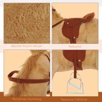 HOMCOM Reitpferd Spielpferd zum Reiten Stehpferd mit Sattel, Sound, Steigbügel Plüschpferd für Kinder ab 2 Jahren Beige(m-6)