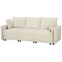 HOMCOM 3 Seater Sofa with Lift-Up Storage, 228cm Comfy Velvet Couch with Wide Deep Seat, Beige(m-1)