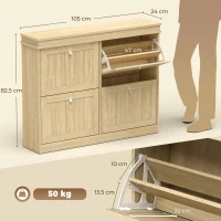 HOMCOM Pantofar îngust cu 4 uși basculante și rafturi reglabile pentru până la 20 de perechi Efect stejar(m-3)