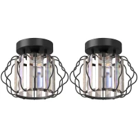 HOMCOM Crystal Ceiling Light Fixtures, Modern Semi-Flush Ceiling Lighting with Crystal Strips, 2 Pack, Black(m-15)