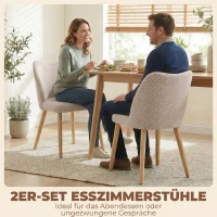 HOMCOM Esszimmerstühle 2er-Set, gepolsterte Küchenstühle mit Leinenoptik, für Esstisch, Wohnzimmer, Cremeweiß(m-4)