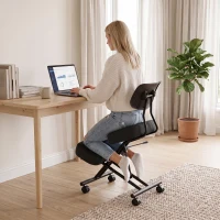 HOMCOM Sedia Ergonomica Posturale Regolabile con Schienale E Ruote Nero(m-10)