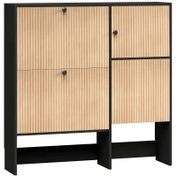 HOMCOM Sapateira Estreita com 2 Gavetas Basculantes Armário Banco Oculto e Prateleiras Ajustáveis 8-10 Pares 100x23,8x100 cm Carvalho(m-1)