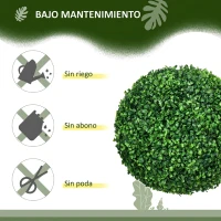 HOMCOM Juego de 2 Bolas Topiarias Artificiales de Boj de 40 cm Plantas Esféricas Falsas UV-Protegidas Interior Exterior Verde(m-6)