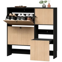 HOMCOM Sapateira Estreita com 2 Gavetas Basculantes Armário Banco Oculto e Prateleiras Ajustáveis 8-10 Pares 100x23,8x100 cm Carvalho(m-10)
