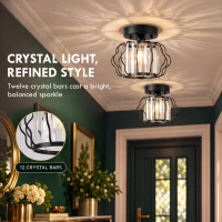 HOMCOM Crystal Ceiling Light Fixtures, Modern Semi-Flush Ceiling Lighting with Crystal Strips, 2 Pack, Black(m-4)