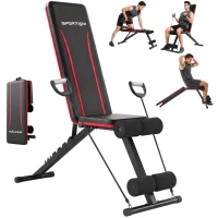 SPORTNOW Banco de Musculación Plegable con Respaldo Ajustable 7 Niveles Extensión de Pierna Bandas para Casa Gimnasio Negro(m-11)