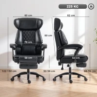 HOMCOM Scaun de Birou pentru Persoane Mari, Scaun de Conducere Ergonomic din PU 225 Kg, Tetieră Reglabilă, Negru(m-3)