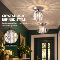 HOMCOM Crystal Ceiling Light Fixtures, Modern Semi-Flush Ceiling Lighting with Crystal Strips, 2 Pack, Silver Tone(m-4)