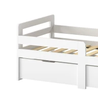 AIYAPLAY Wooden Kids Bed Frame with 2 Storage Drawers and Guard Rails for Ages 4-14, 144 x 76 x 57 cm (No Mattress), White(m-11)