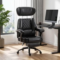 HOMCOM Scaun de Birou pentru Persoane Mari, Scaun de Conducere Ergonomic din PU 225 Kg, Tetieră Reglabilă, Negru(m-7)