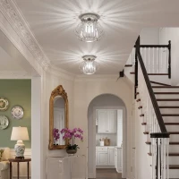 HOMCOM Crystal Ceiling Light Fixtures, Modern Semi-Flush Ceiling Lighting with Crystal Strips, 2 Pack, Silver Tone(m-9)
