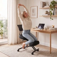 HOMCOM Chaise posturale ergonomique réglable avec dossier et roulettes noir(m-5)