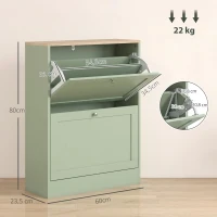 HOMCOM Mueble Zapatero 12 Pares, Armario Zapatero Estrecho con 2 Cajones, Baldas Ajustables, 60 x 23,5 x 80 cm, Vert(m-3)