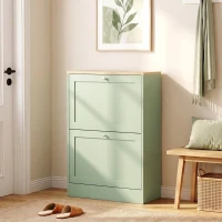 HOMCOM Mueble Zapatero 12 Pares, Armario Zapatero Estrecho con 2 Cajones, Baldas Ajustables, 60 x 23,5 x 80 cm, Vert(m-2)