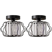 HOMCOM Crystal Ceiling Light Fixtures, Modern Semi-Flush Ceiling Lighting with Crystal Strips, 2 Pack, Black(m-1)