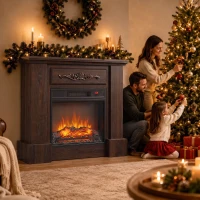 HOMCOM Camino Elettrico da Terra 1800W con Effetto Fiamma, Telecomando, Timer e Temperatura Regolabile, Marrone(m-7)