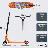 SPORTNOW Stunt-Scooter für Erwachsene & Jugendliche, Trick-Scooter mit 100 mm PU-Rollen, 360° Stahl-Y-Lenker, Aluminium-Deck, ABEC-7, Orange(m-3)