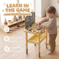 AIYAPLAY Établi en Bois pour Enfants avec 28 Accessoires, Boîte de Rangement, Établi d'Imitation dès 3 à 8 Ans, Naturel(m-8)