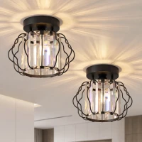 HOMCOM Crystal Ceiling Light Fixtures, Modern Semi-Flush Ceiling Lighting with Crystal Strips, 2 Pack, Black(m-2)