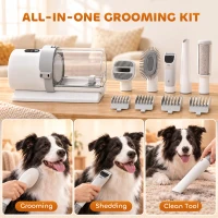 PawHut Dog Grooming Kit with 10Kpa Vacuum, 2.5L Dog Vacuum Groomer & Clipper, 5 in 1 Pet Grooming Kit, Low Noise 65dB(m-7)