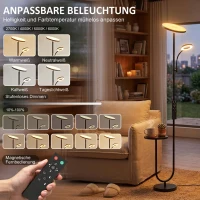HOMCOM LED-Deckenfluter mit Ablagetisch und Leselampe, dimmbare Stehlampe mit Fernbedienung, 4 Farbtemperaturen(m-6)