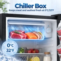 HOMCOM 73 L Mini Fridge with Chiller Box, Single Door Compact Refrigerator, Adjustable Thermostat, Reversible Door, Black(m-4)