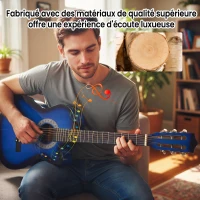 HOMCOM Pack guitare électrique kit guitare électrique avec sac, sangle, corde, médiators, câble, 96,5x35,8x8,5cm, bleu et noir(m-5)