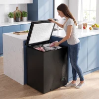 HOMCOM 91L Freestanding Chest Freezer with Removable Storage Basket, Chest Freezer with Mechanical Temperature Control, Black(m-8)