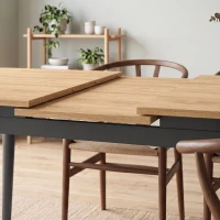 HOMCOM Uitschuifbare Eettafel 130-160 cm, Keukentafel met Afgeronde Hoeken, Eiken(m-13)
