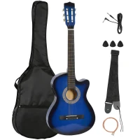 HOMCOM 38 Inch Full Size Acoustic Electric Guitar, Classical Beginner Junior Adult Guitar Gloss Finish with Carrying Case, Strap, Picks, Spare Strings - Blue(m-1)