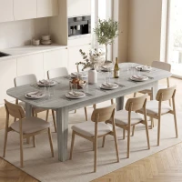 HOMCOM Extendable Oval Dining Table for 4-6, Modern Expandable Kitchen Table, Round Edges, Grey Wood Effect(m-2)
