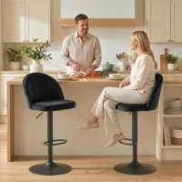 HOMCOM Barhocker 2er Set Drehbar Barstuhl mit Fußstütze, Rückenlehne, für Küche, Wohnzimmer, Esszimmer, Schwarz(m-10)