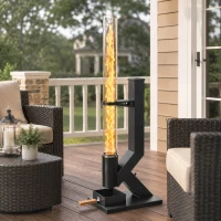 Outsunny Chauffage de Terrasse à Pellets 13000 W, Réservoir de 2,4 kg, Tube en Verre 107,5 cm, Cendrier, 53x25x141cm, Noir(m-2)