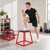 SPORTNOW Boîte Entraînement Pliométrique Trapézoïdale en Acier, 3 Plateformes de Saut Antidérapantes 30,5/45,8/61 cm, Rouge(m-15)