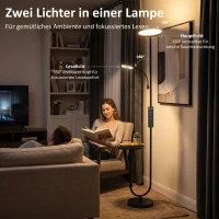 HOMCOM LED uplighter met bijzettafel en leeslamp, dimbare vloerlamp met afstandsbediening, 4 kleurtemperaturen(m-5)