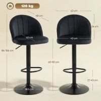 HOMCOM Barhocker 2er Set Drehbar Barstuhl mit Fußstütze, Rückenlehne, für Küche, Wohnzimmer, Esszimmer, Schwarz(m-3)