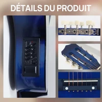 HOMCOM Pack guitare électrique kit guitare électrique avec sac, sangle, corde, médiators, câble, 96,5x35,8x8,5cm, bleu et noir(m-6)