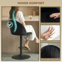 HOMCOM Barhocker 2er Set Drehbar Barstuhl mit Fußstütze, Rückenlehne, für Küche, Wohnzimmer, Esszimmer, Schwarz(m-4)