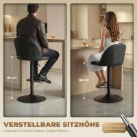 HOMCOM Barhocker 2er Set Drehbar Barstuhl mit Fußstütze, Rückenlehne, für Küche, Wohnzimmer, Esszimmer, Schwarz(m-5)