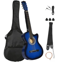 HOMCOM Pack guitare électrique kit guitare électrique avec sac, sangle, corde, médiators, câble, 96,5x35,8x8,5cm, bleu et noir(m-16)