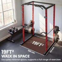 SPORTNOW Station de Musculation Multifonction Acier Charge 460 kg, Barre de Traction, Rack de Squat, Dips, 160x112x215cm, Rouge(m-8)