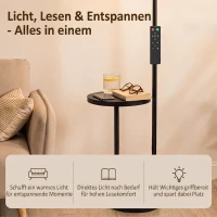 HOMCOM LED uplighter met bijzettafel en leeslamp, dimbare vloerlamp met afstandsbediening, 4 kleurtemperaturen(m-4)
