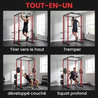 SPORTNOW Station de Musculation Multifonction Acier Charge 460 kg, Barre de Traction, Rack de Squat, Dips, 160x112x215cm, Rouge(m-4)