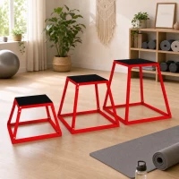 SPORTNOW Boîte Entraînement Pliométrique Trapézoïdale en Acier, 3 Plateformes de Saut Antidérapantes 30,5/45,8/61 cm, Rouge(m-2)
